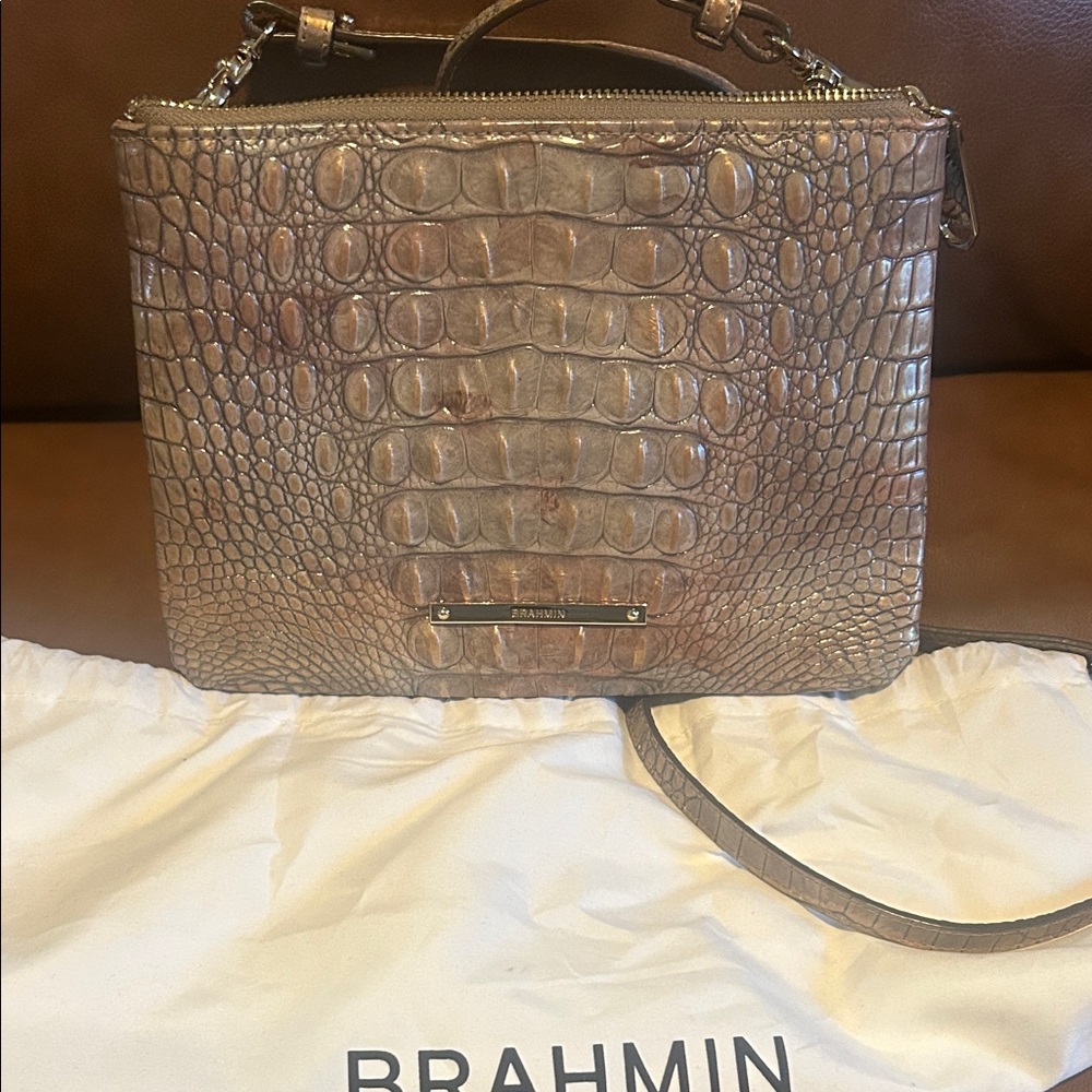 Brahmin Brown Crocodile Embossed Crossbody Bag